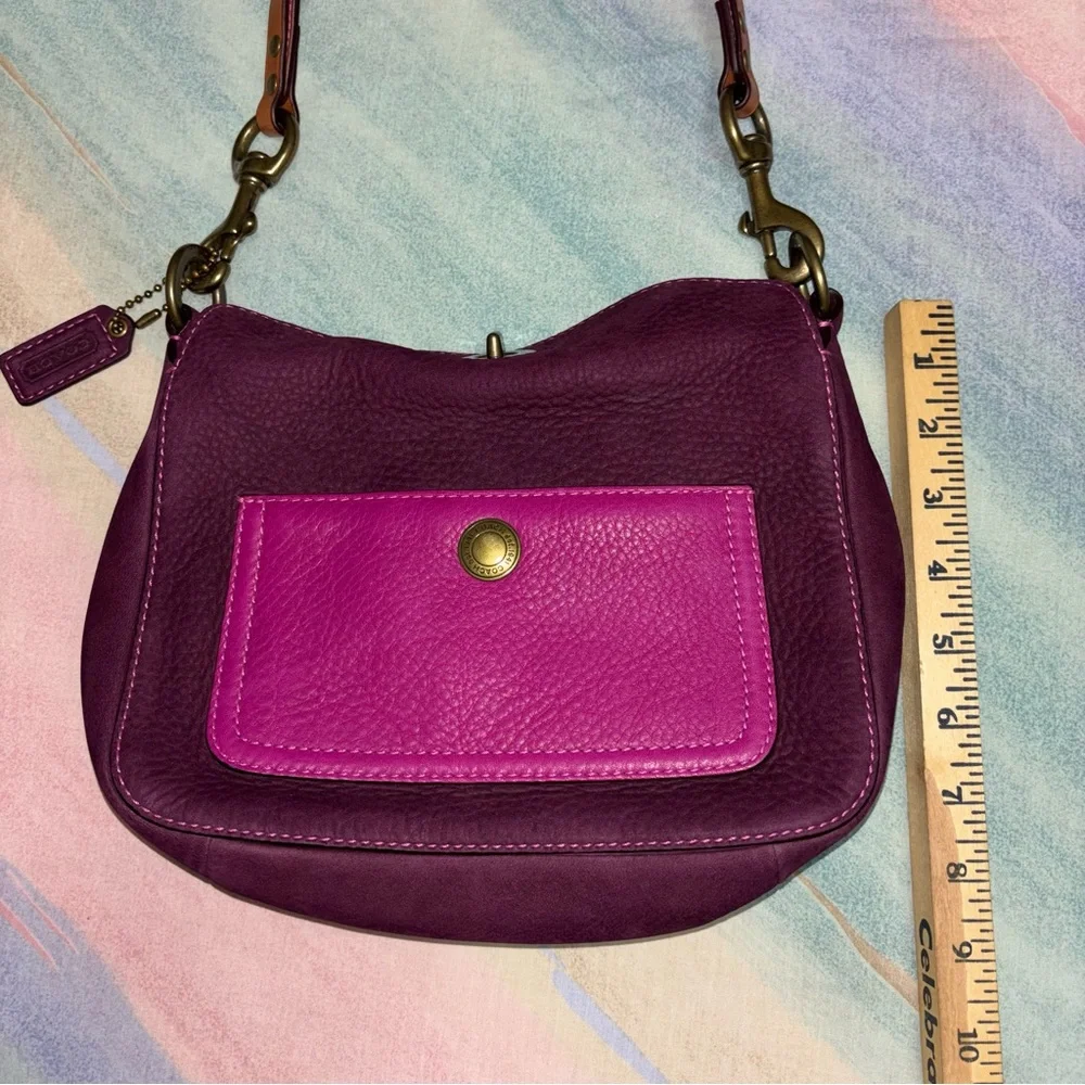 Vintage Coach Satchel Suede Purple Plum Handbag Hobo - Picture 9 of 11